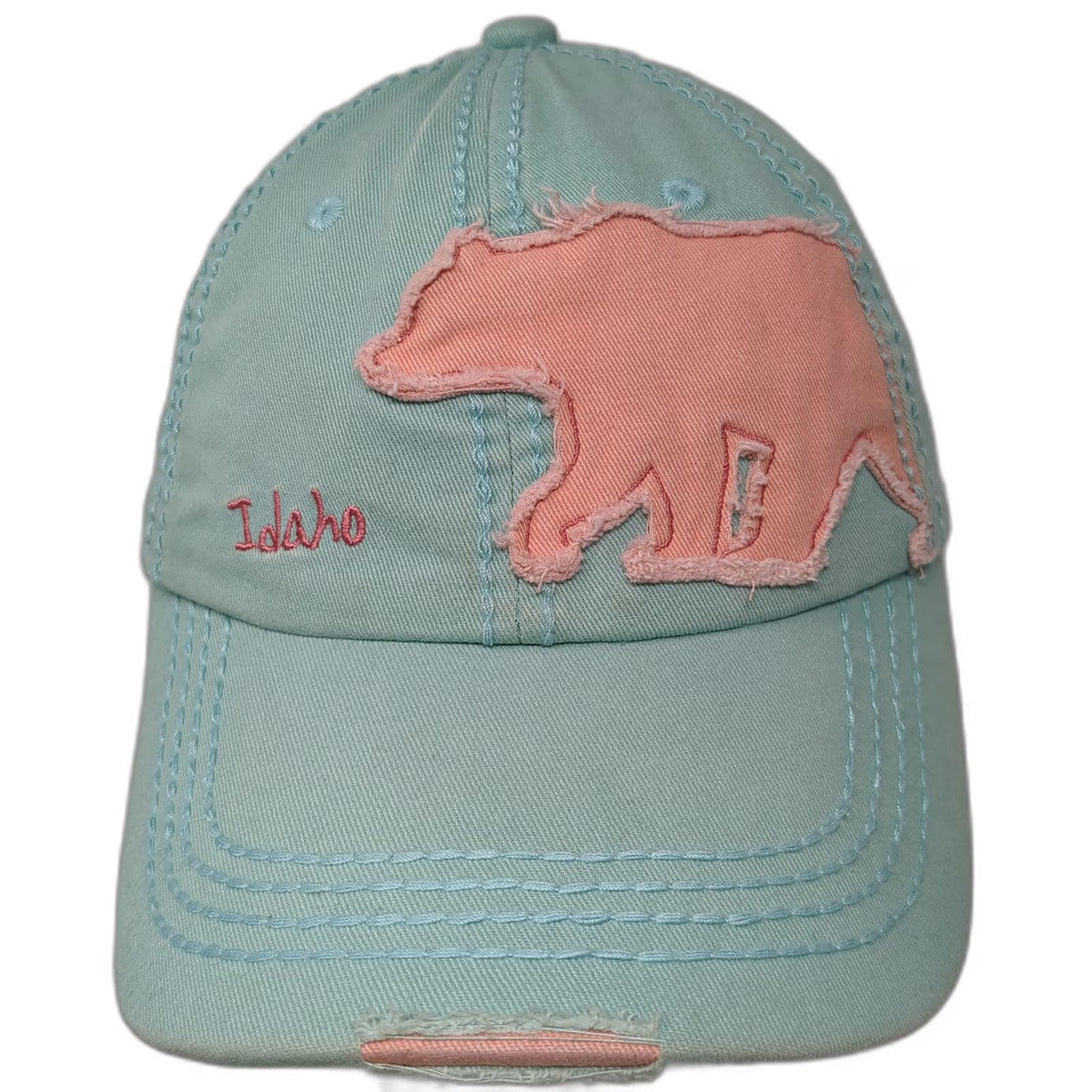 Robin Ruth Idaho Blue Baseball Cap One Size Bear Patch Distressed Strapback Hat