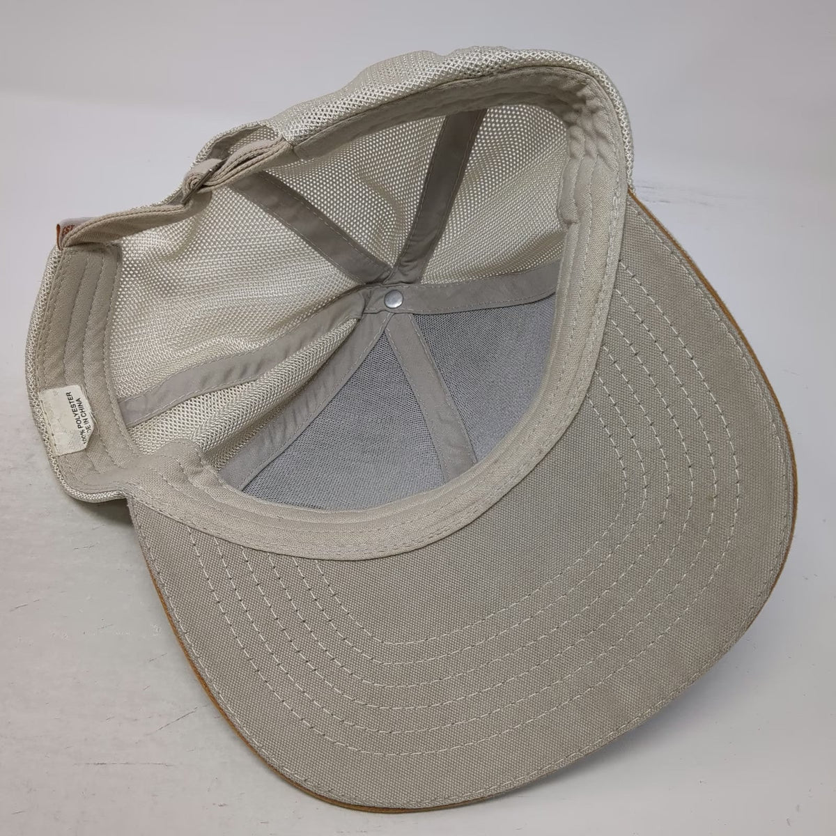 Baseball Cap Beige One Size Mesh Back Strapback Circle T Logo Polyester Hat 1939
