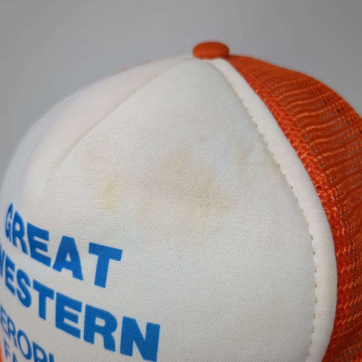 AHS Trucker Hat Orange White 7 5/8 Great Western Aeroplane Factory Mesh Back