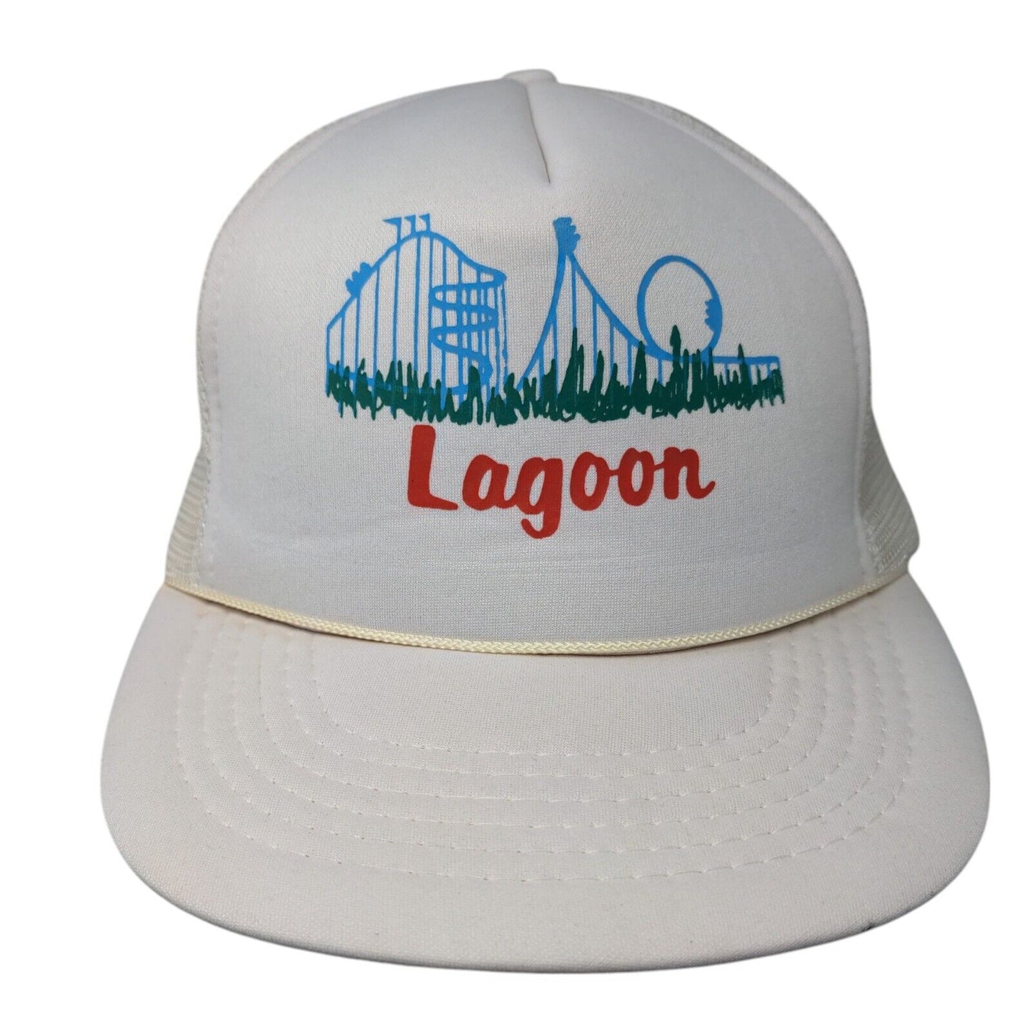 Lagoon Snapback Trucker Hat White OSFA Adjustable Mesh Back Rope Polyester