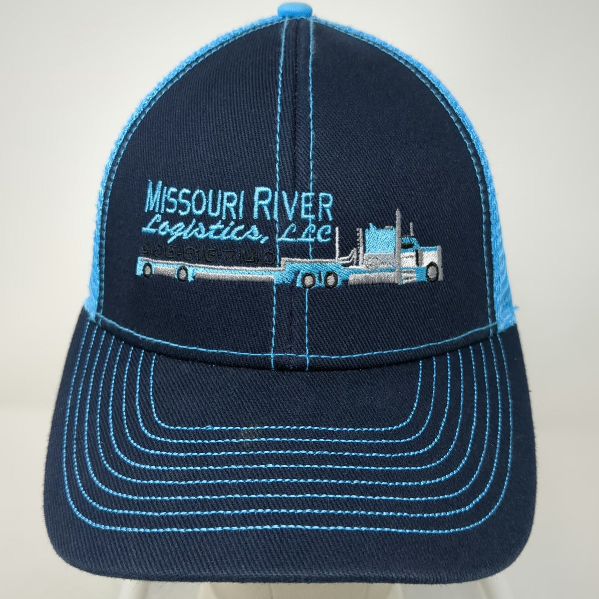 HG Missouri River Logistics Baseball Cap Blue One Size Mesh Trucker Graphic Hat