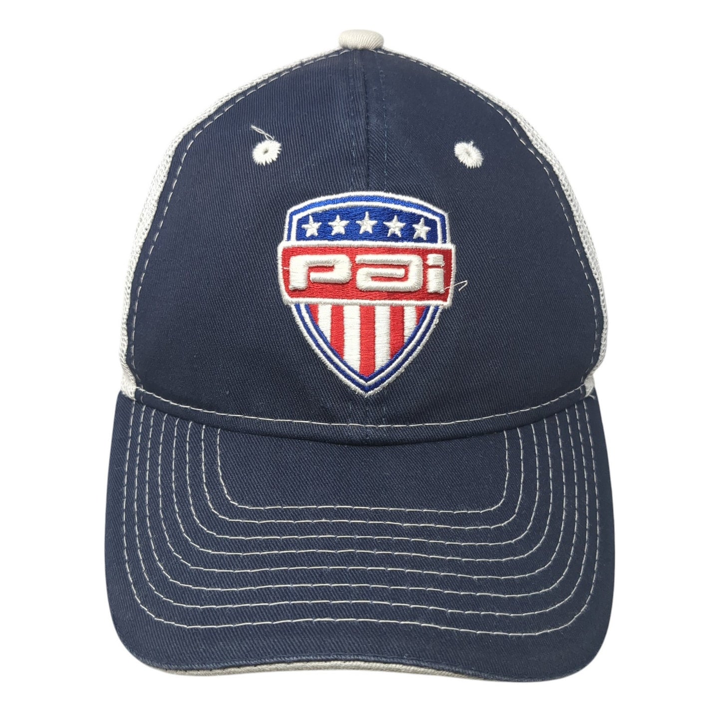 PAI ISO 9001 Certified Trucker Hat Blue One Size Adjustable Patriotic Mesh Back