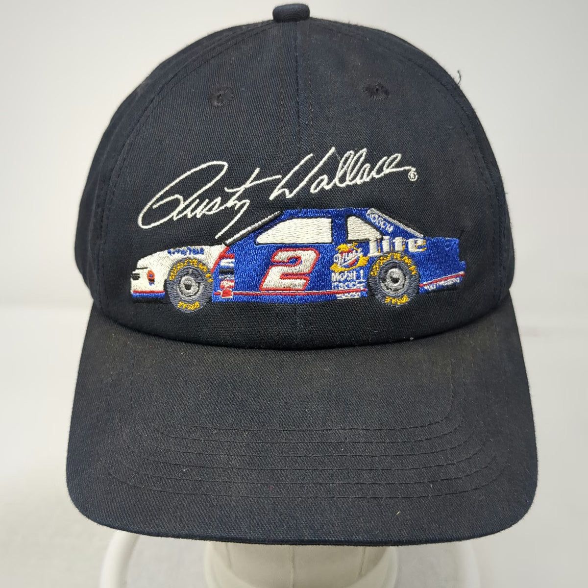 K-Products Snapback Hat Black Rusty Wallace Miller Lite Racing Car #2 Vintage
