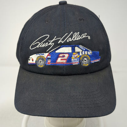 K-Products Snapback Hat Black Rusty Wallace Miller Lite Racing Car #2 Vintage