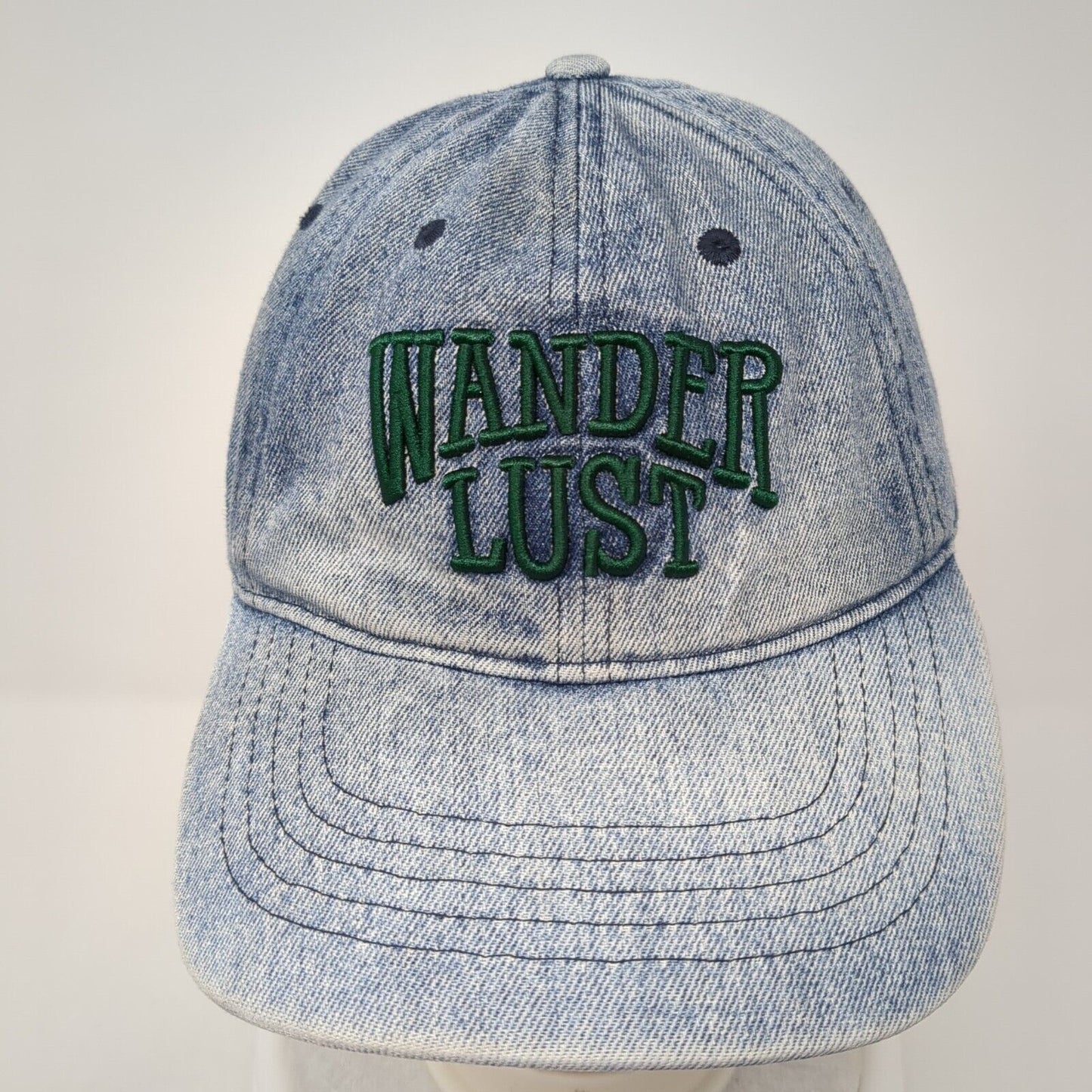 Wander Lust Slideback Baseball Cap Blue One Size Adjustable Embroidered Denim