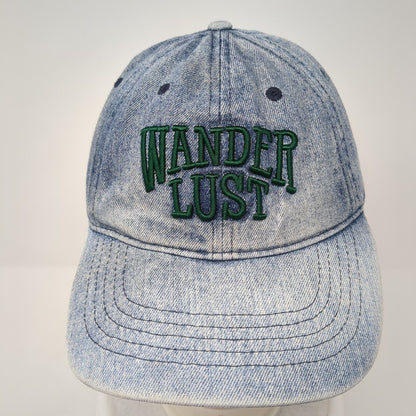 Wander Lust Slideback Baseball Cap Blue One Size Adjustable Embroidered Denim