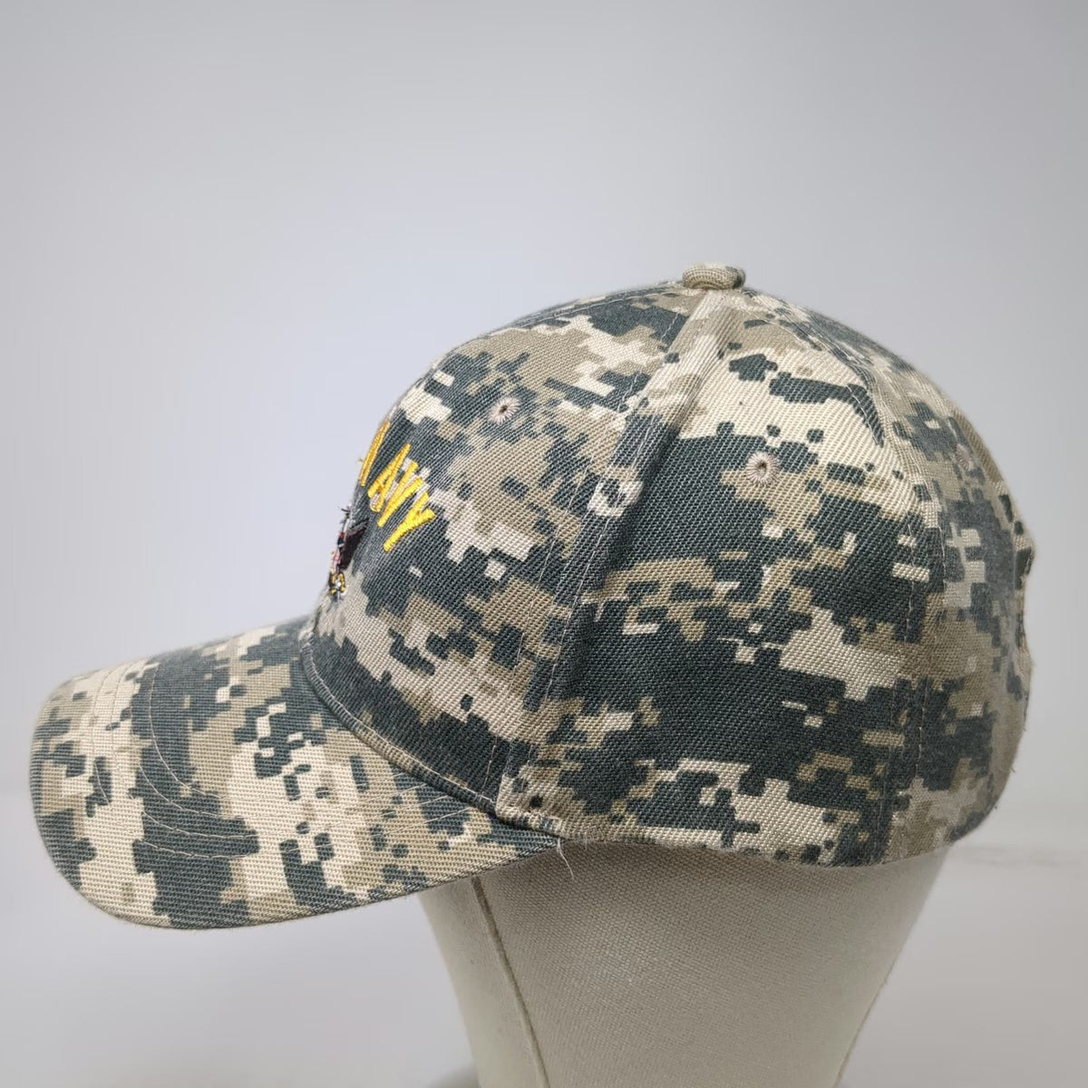 U.S. Navy Baseball Cap Gray One Size Digital Camo Strapback Polyester Hat Logo