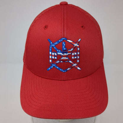 Yupoong Snapback Mesh Back Trucker Hat Red One Size Embroidered Logo