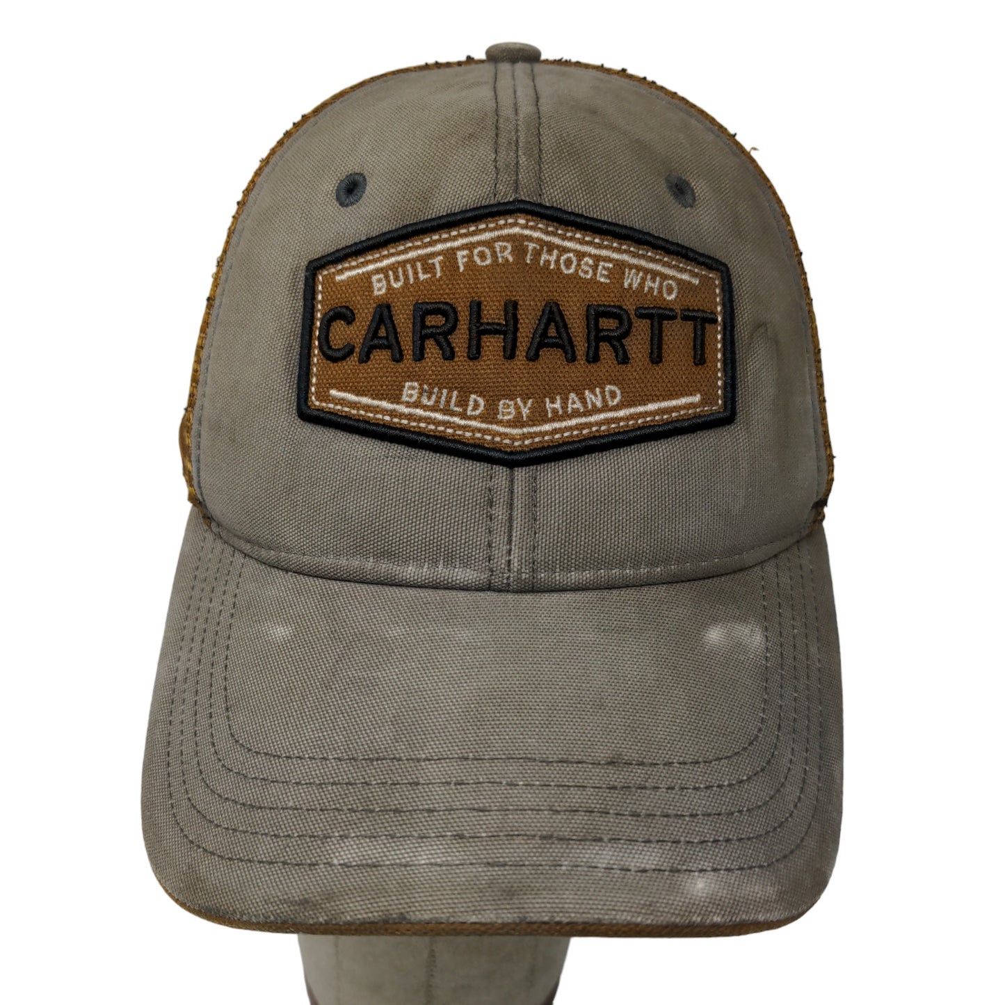 Carhartt Men's Snapback Mesh Back Hat Embroidered Logo Brown Gray Distressed