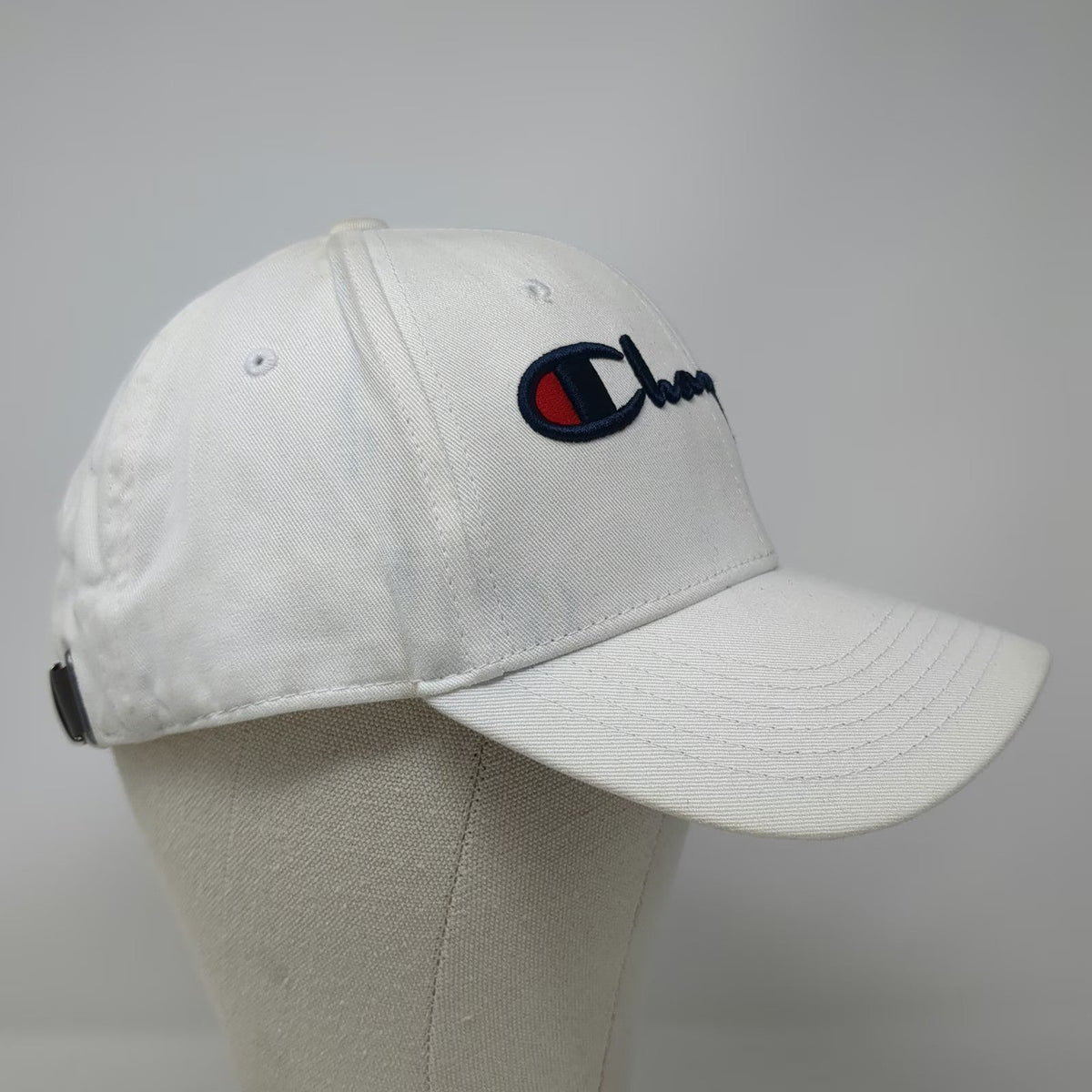 Champion Baseball Cap White One Size Embroidered Script Logo Slideback Strap Hat