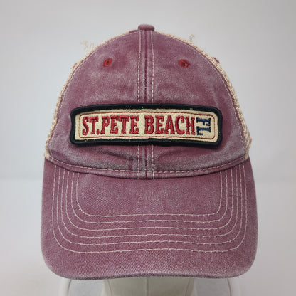 St. Pete Beach FL Trucker Hat Red OS Adjustable Embroidered Mesh Back Alhys
