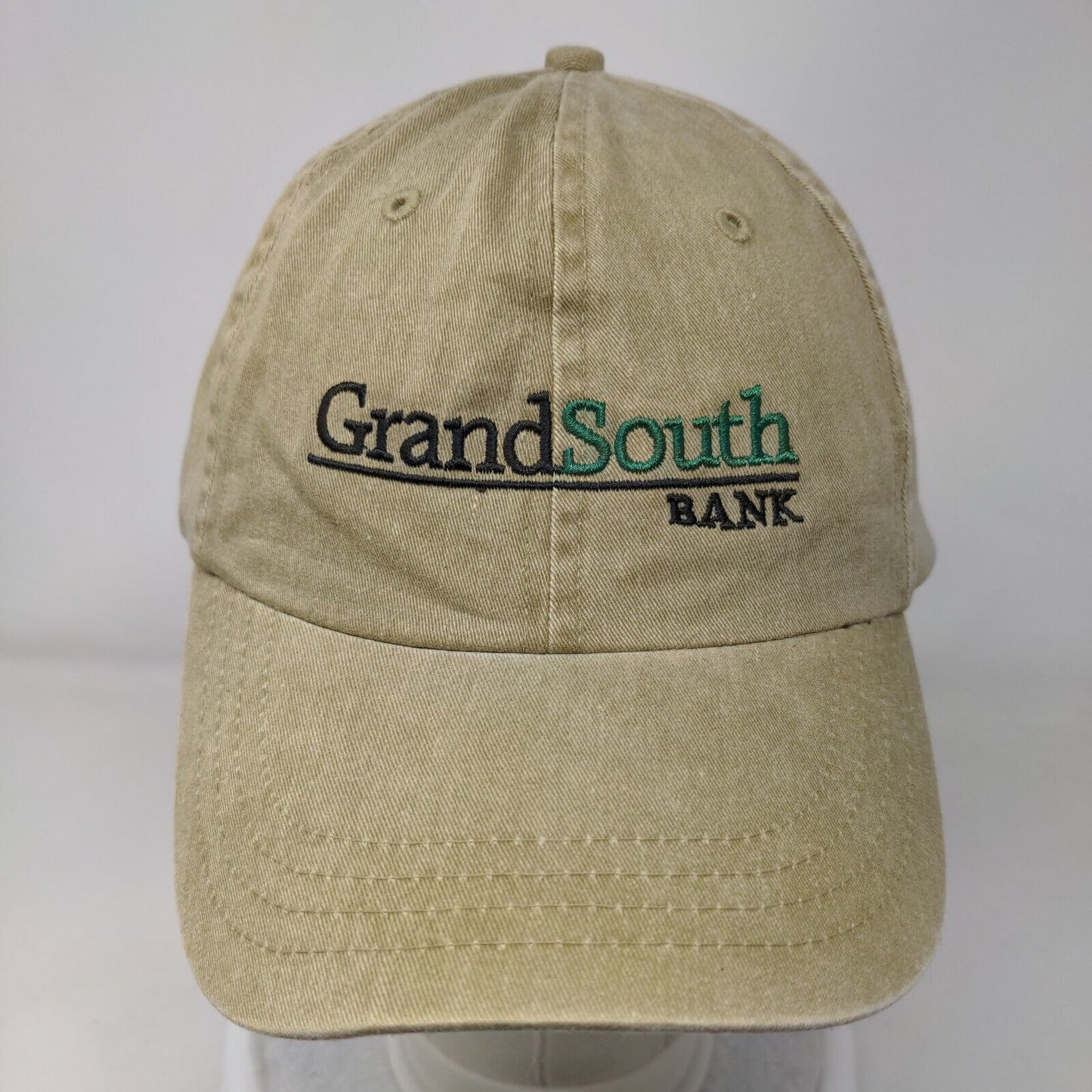 GrandSouth Bank Slideback Hat Tan One Size Embroidered Cotton Deluxe