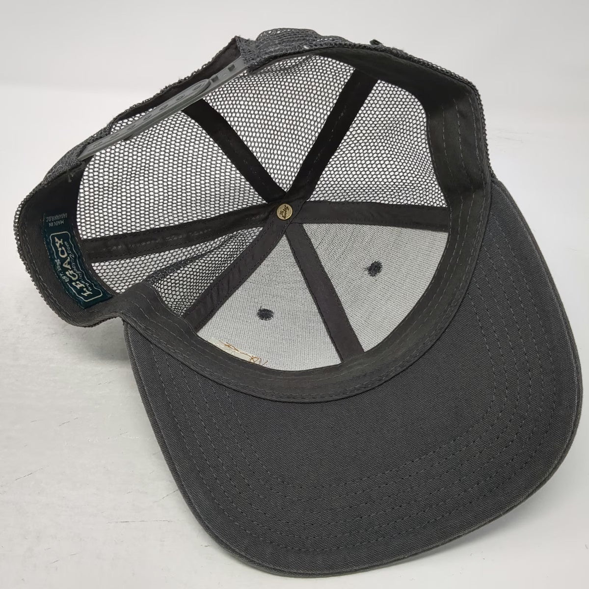 Legacy Trucker Hat Gray One Size Fallen Leaf Lake Leather Patch Mesh Snapback