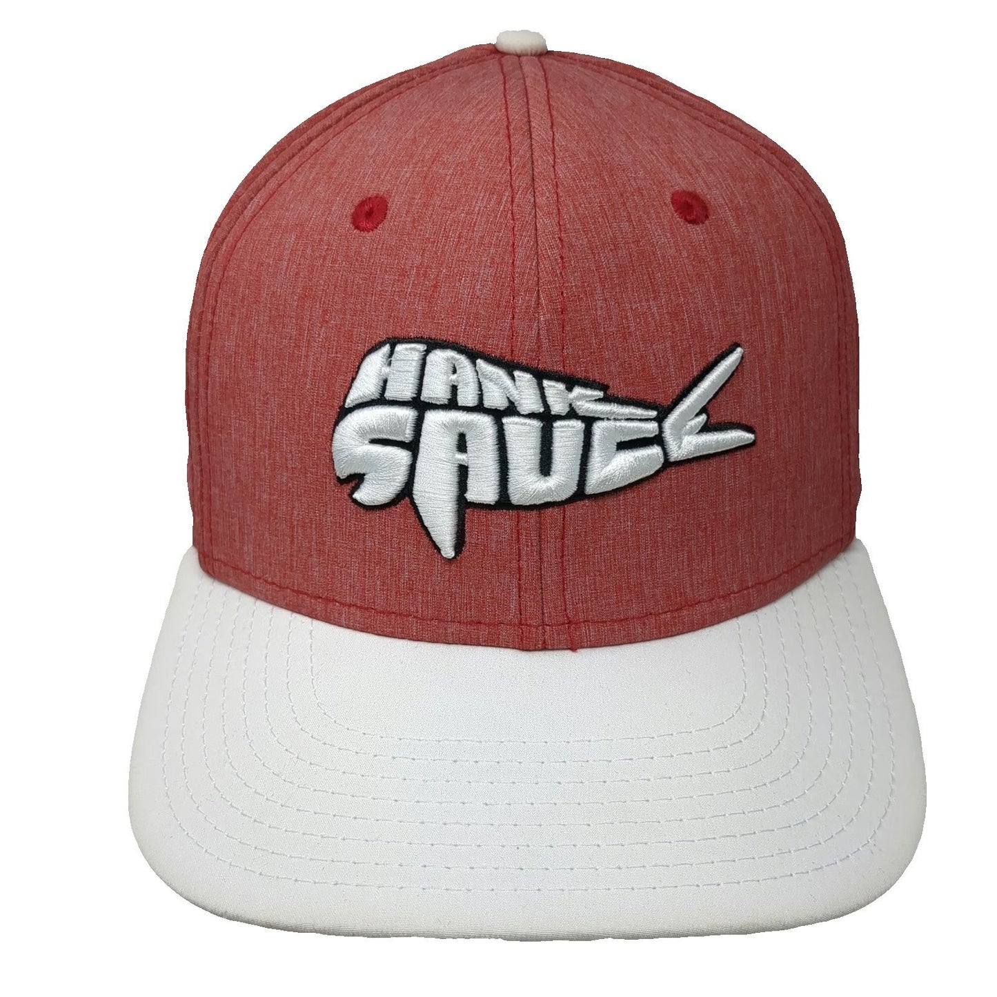 Hank Sauce Snapback Hat Red One Size White Flat Brim Fish Logo Fishing Surf