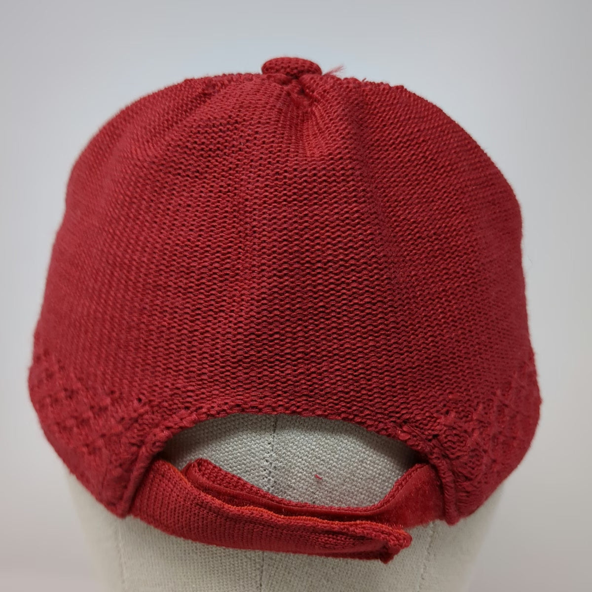 Baseball Cap Red One Size Knit Strapback Textured Crown Pattern Casual Hat