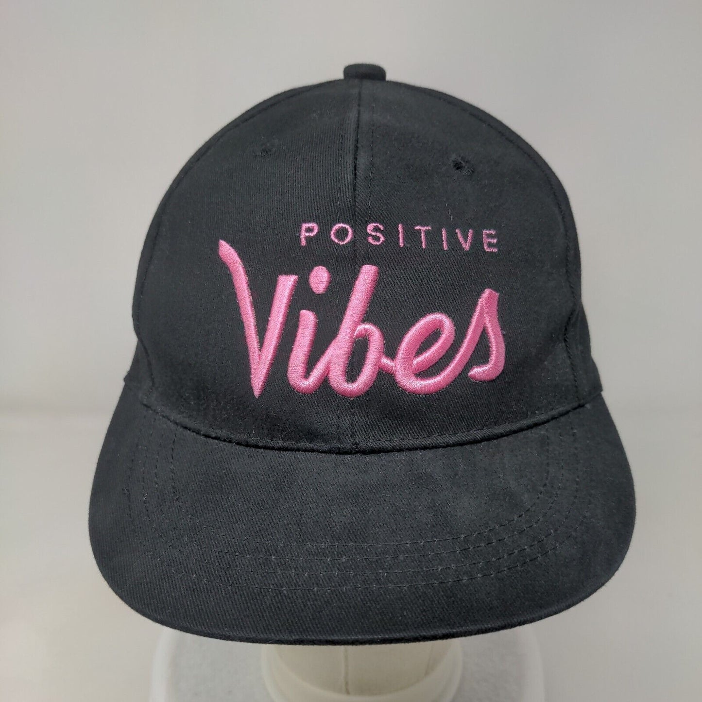 Positive Vibes Snapback Hat Black One Size Adjustable Embroidered 6 Panel Cotton