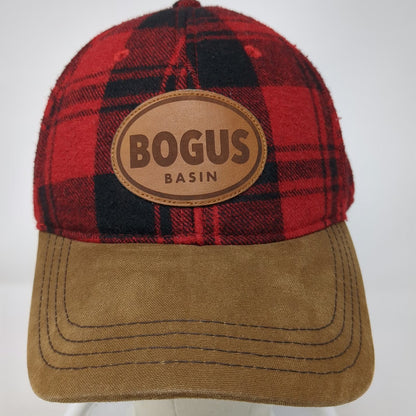 Legacy Baseball Cap Red Black Bogus Basin Plaid Leather Patch One Size Hat
