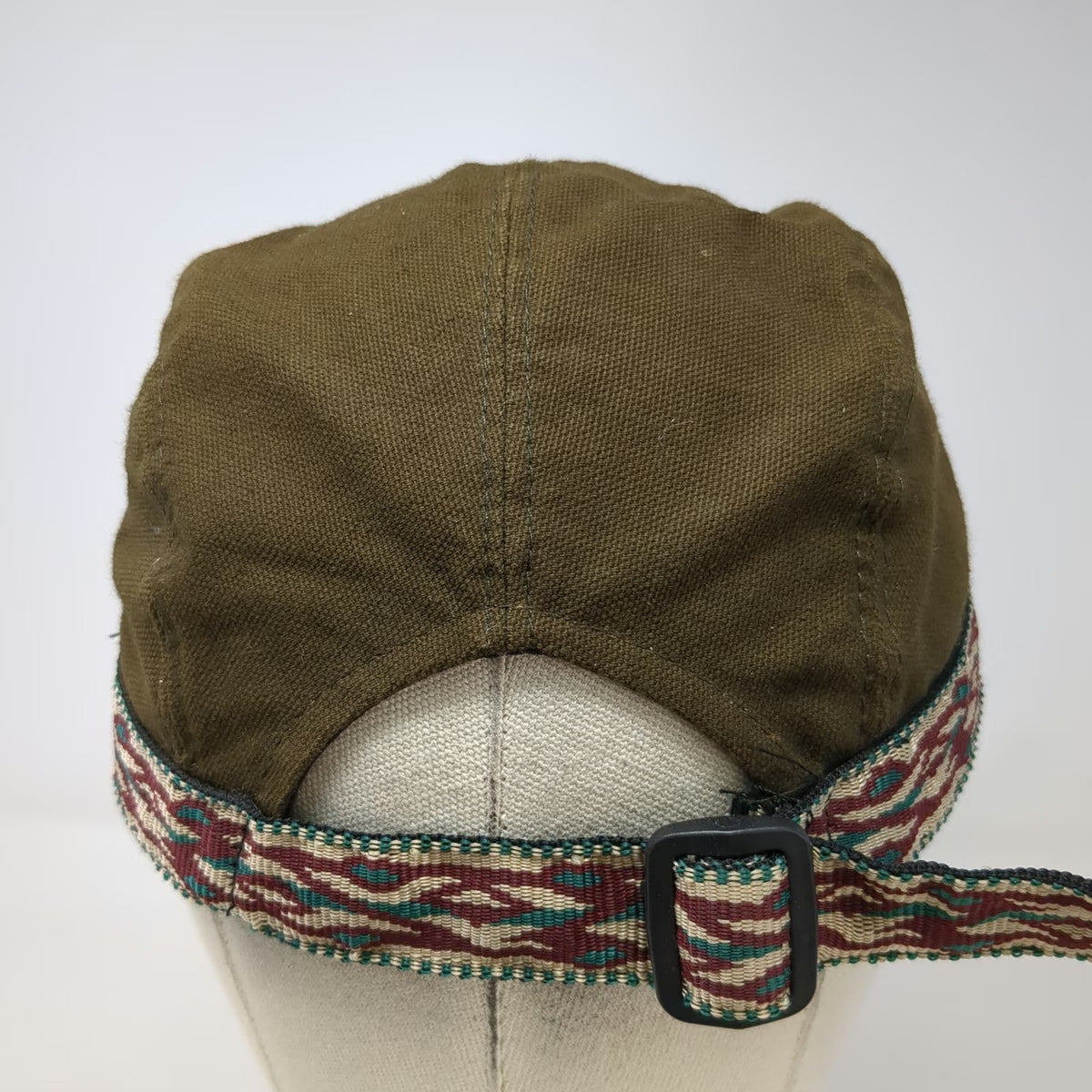 KAVU Baseball Cap Brown S Woven Strap Cotton Made in USA 5 Panel Slideback Hat