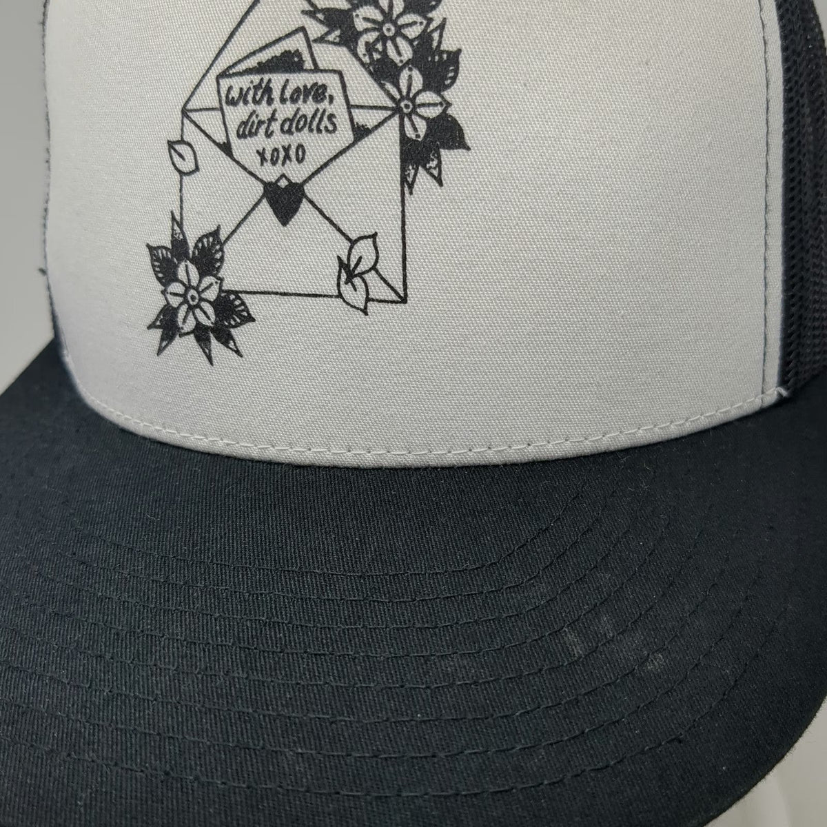 Yupoong Trucker Hat Black One Size With Love Dirt Dolls Floral Graphic Snapback