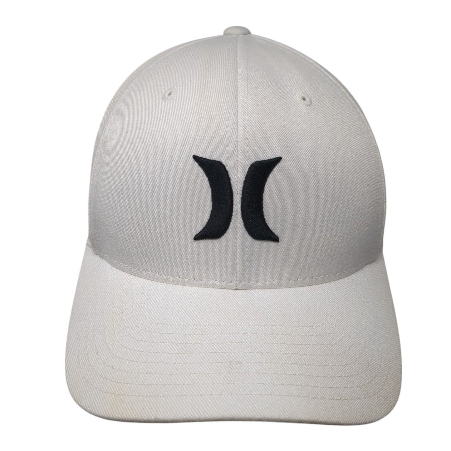 Hurley Logo Fitted Hat White Medium Stretch Flexfit Embroidered 6 Panel