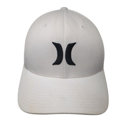Hurley Logo Fitted Hat White Medium Stretch Flexfit Embroidered 6 Panel