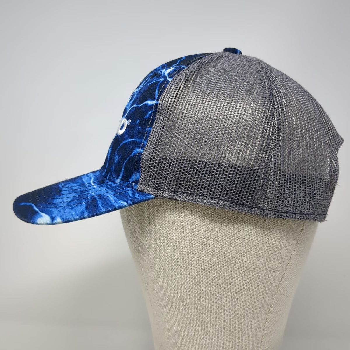 Plano Trucker Hat Blue Gray One Size Mesh Back Water Pattern Fishing Snapback
