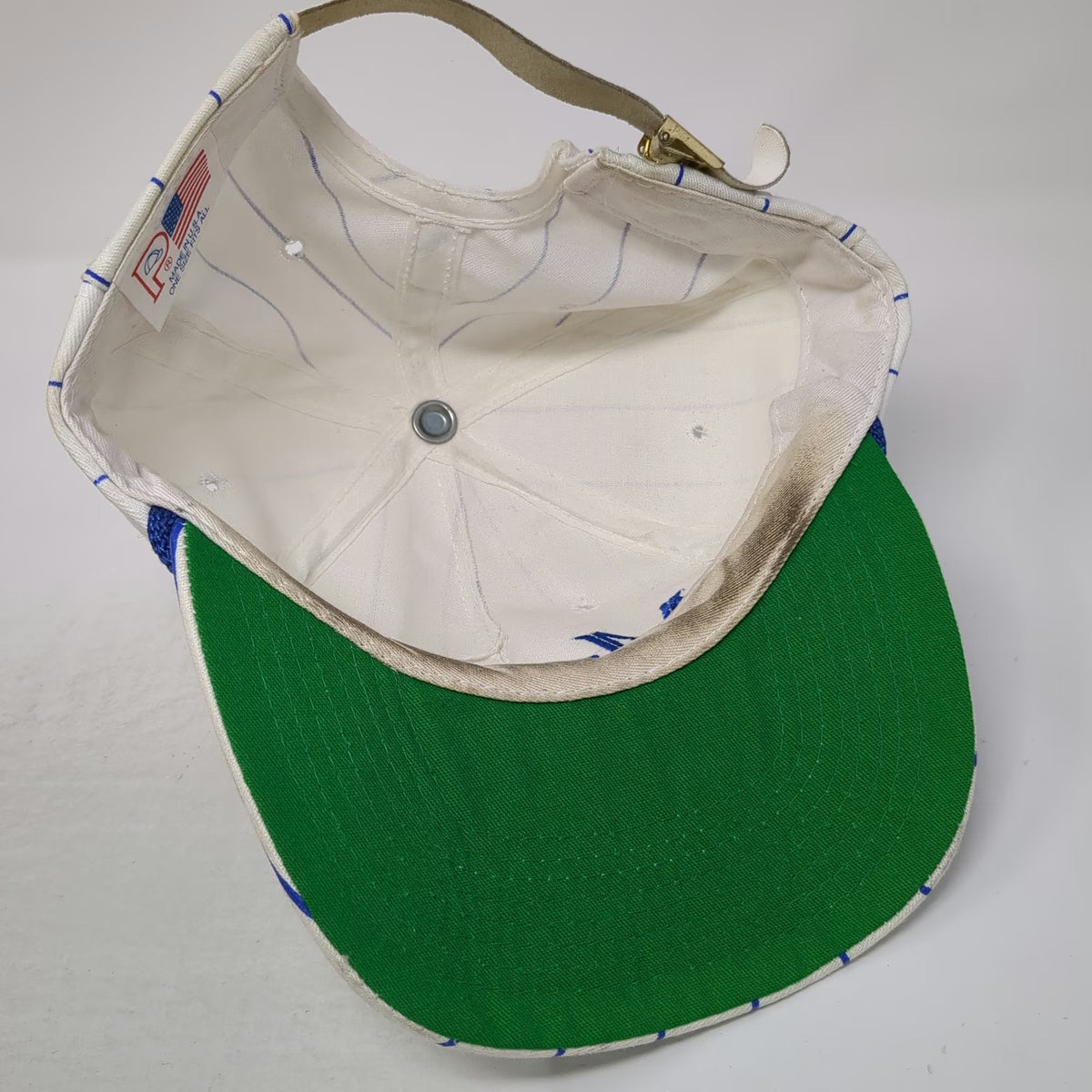 Maxfli 5 Panel Hat White Blue One Size Pinstripe Rope Golf Slideback Cotton USA