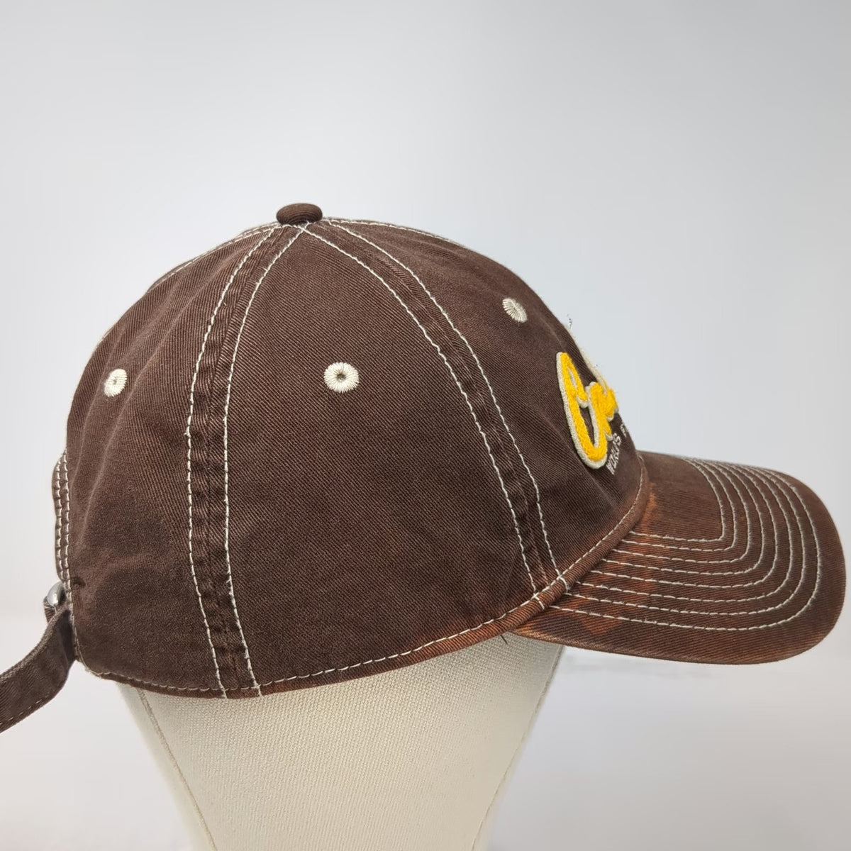 Cabela's Baseball Cap Brown One Size Contrast Stitching Yellow Logo Strap Hat