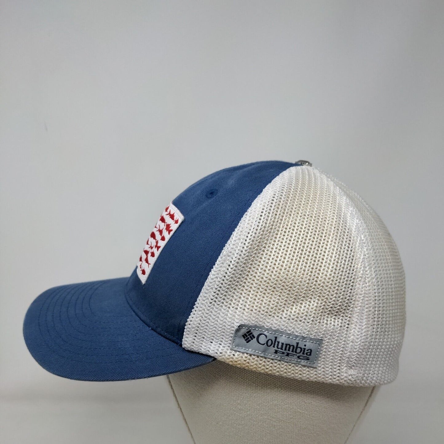 Columbia PFG American Flag Fish Fitted Mesh Back Trucker Hat Blue One Size