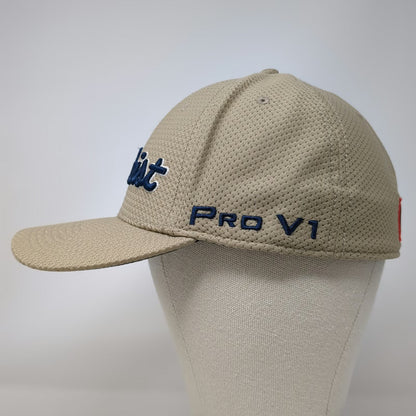 Titleist Baseball Cap Beige Blue L Pro V1 FJ A-Flex Mesh Breathable Golf Hat