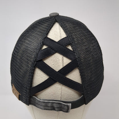 Bee Happy Strapback Trucker Hat Gray One Size Ponytail C.C Exclusives