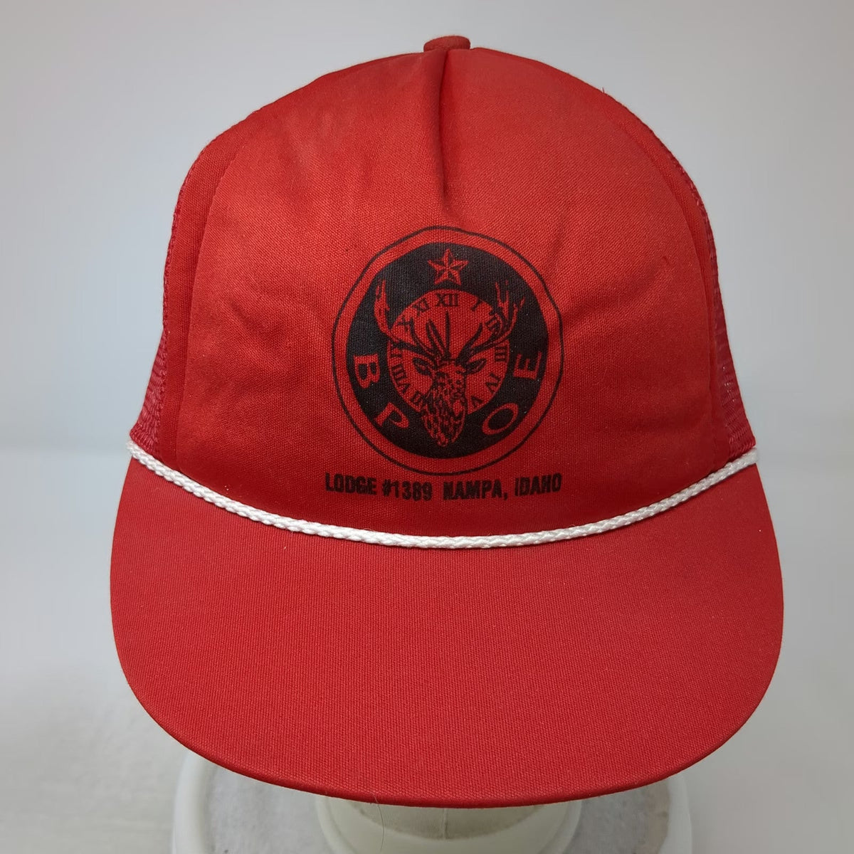 Trucker Hat Red One Size BPOE Elk Lodge 1389 Nampa Idaho Snapback Rope USA