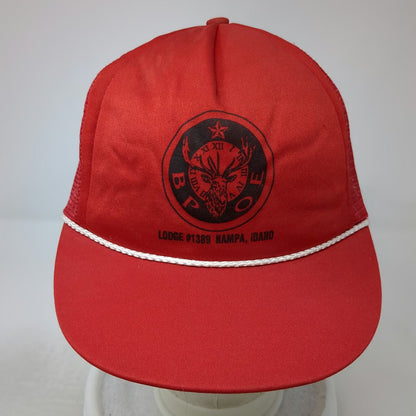Trucker Hat Red One Size BPOE Elk Lodge 1389 Nampa Idaho Snapback Rope USA