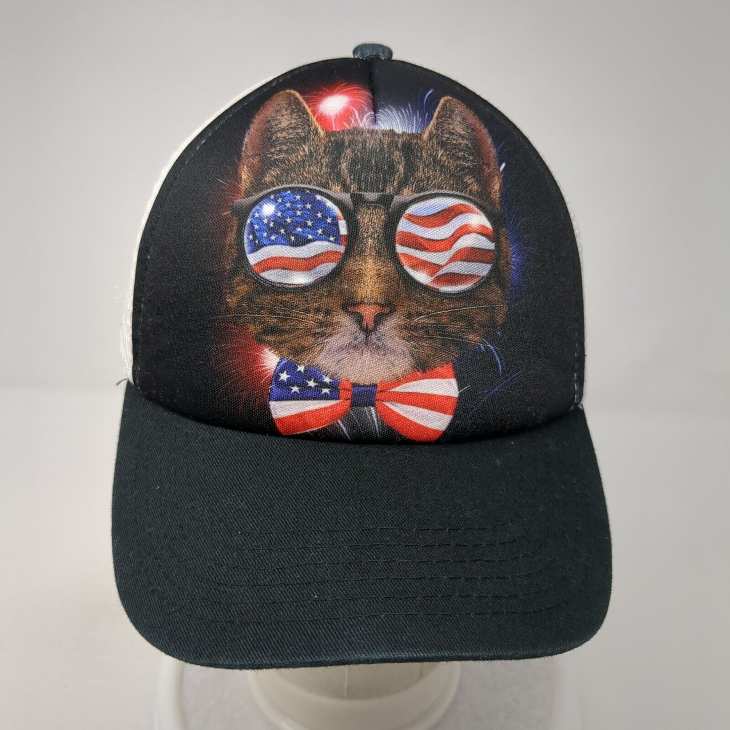 American Cat Snapback Trucker Hat Black OS Adjustable USA Patriotic Mesh Back