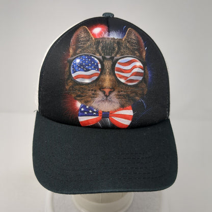 American Cat Snapback Trucker Hat Black OS Adjustable USA Patriotic Mesh Back