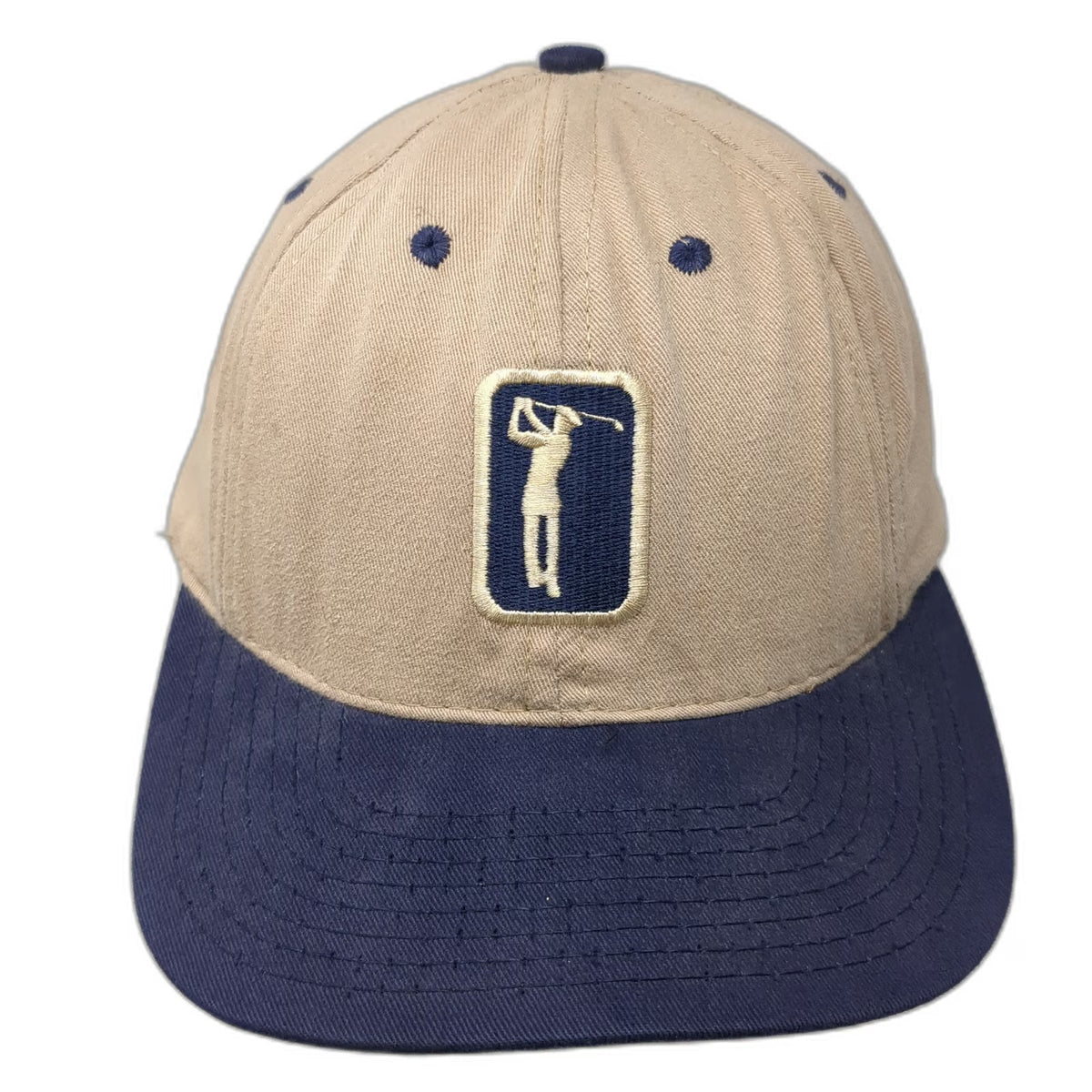 Ben Hogan Baseball Cap Beige Blue One Size Golfer Logo Made in USA Strapback hat