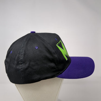 Vintage The Mask Movie Snapback Hat Black Purple OSFA Suede Puff Graphic Logo