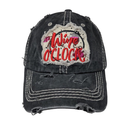 Wine O'Clock Strapback Hat Gray One Size Embroidered 4350 District