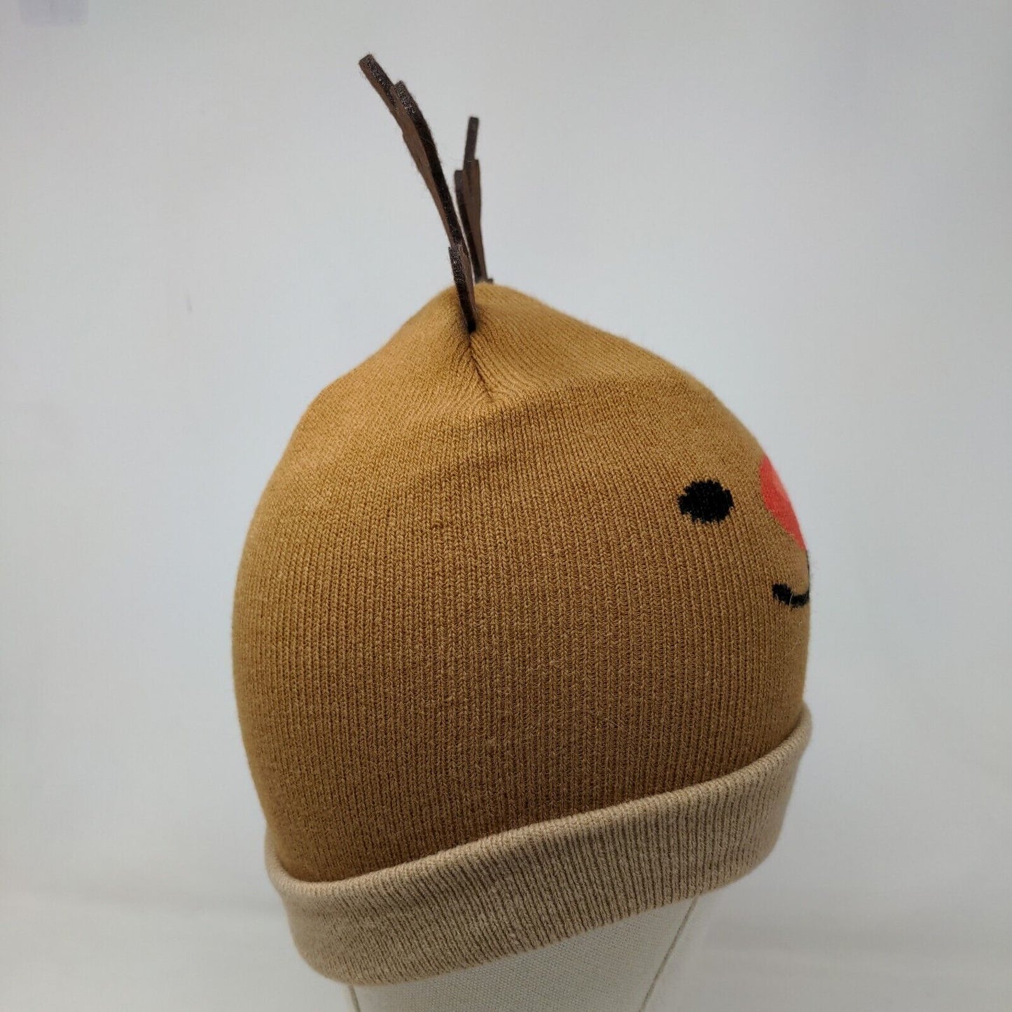 Gertex Boy's Knit Beanie Cap Hat Tan Size 4-6X Reindeer Antlers Ears