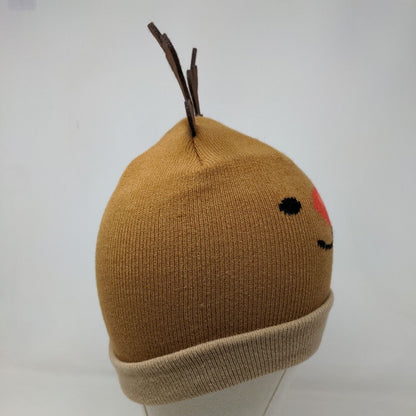 Gertex Boy's Knit Beanie Cap Hat Tan Size 4-6X Reindeer Antlers Ears
