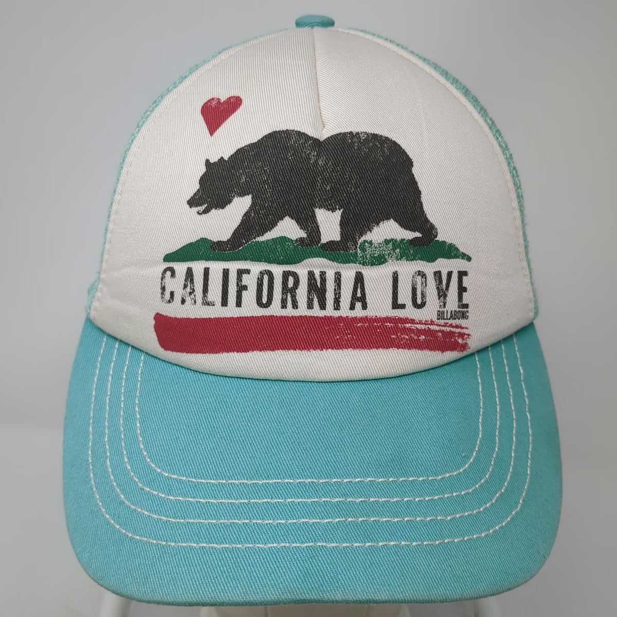 Billabong Trucker Hat Blue One Size California Love Bear Heart Mesh Snapback