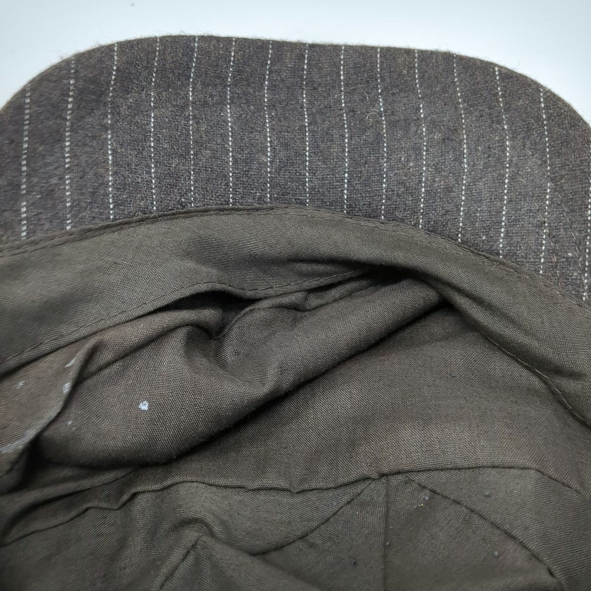 Army Cap Brown One Size Pinstripe Wool Blend Lined Elastic Back Cadet Style Hat