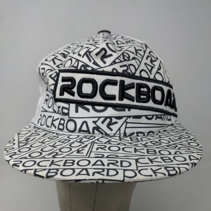 Rockboard Men's Strapback Hat White Black Embroidered All Over Print Logo Cotton