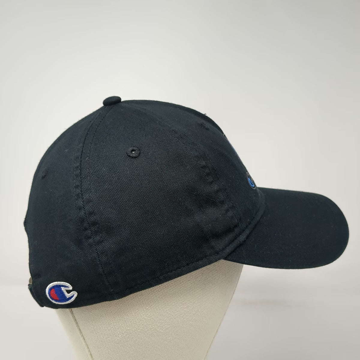 Champion 5 Panel Black One Size Slideback Cotton Embroidered Side Logo Hat
