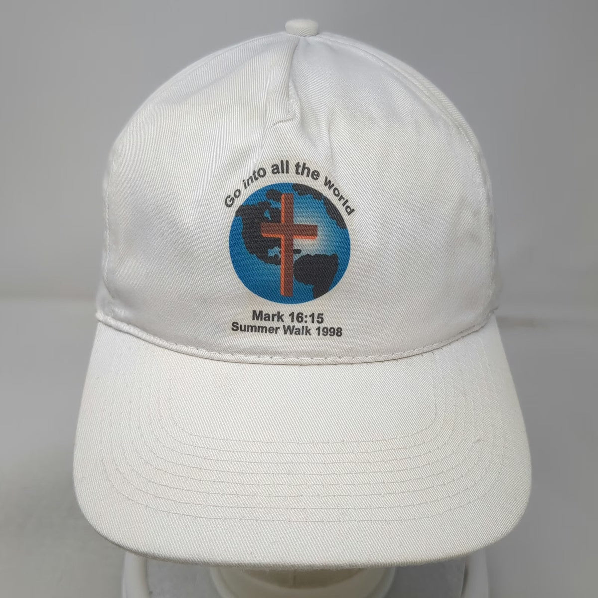 Otto 5 Panel White One Size Hat Religious Summer Walk 1998 Mark 16:15 Snapback