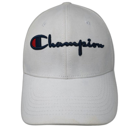 Champion Baseball Cap White One Size Embroidered Script Logo Slideback Strap Hat