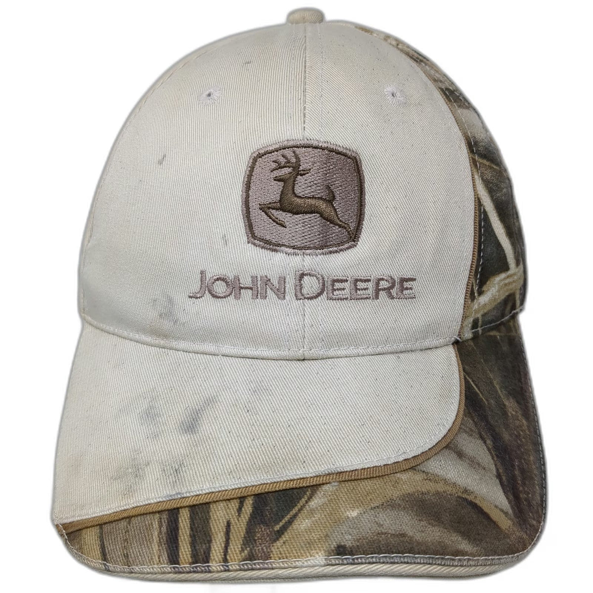 John Deere Baseball Cap Beige Camo One Size Strapback Embroidered Logo Hat