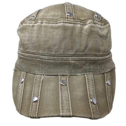 Heve Army Cap Brown One Size Studded Distressed Cotton Slideback Buckle Hat