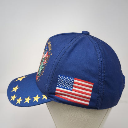 5 Panel Blue Hat One Size USA 250th Anniversary Patriotic Stars Side Flags