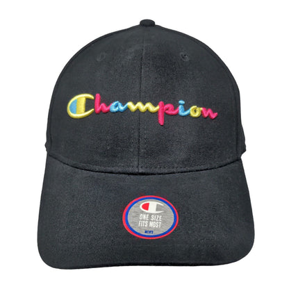 Champion Rainbow Script Slideback Hat Black OSFM Leather Strap